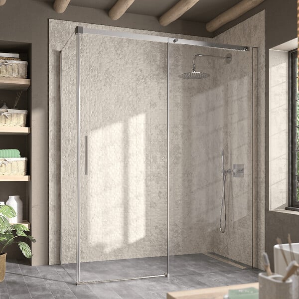 KASSANDRA - Paroi de douche fixe + Porte coulissante LUNA 120 cm Sans paroi latérale - large