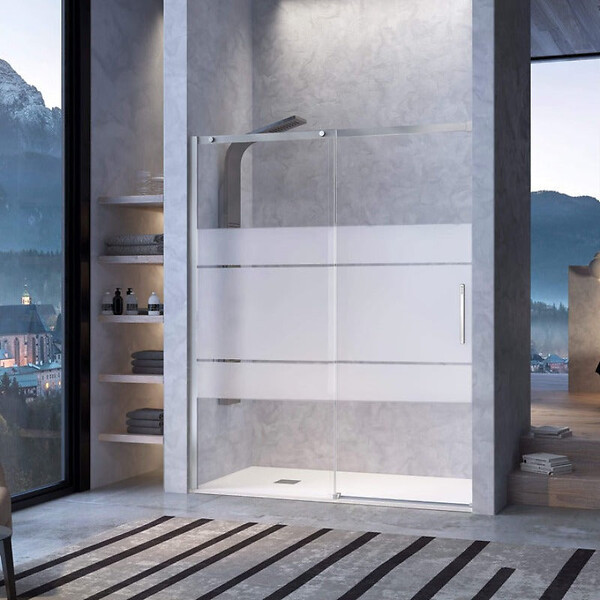 KASSANDRA - Paroi de douche fixe + Porte coulissante LUNA verre sérigraphié 160 cm Sans paroi latérale - large