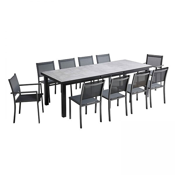 OVIALA - Ensemble table de jardin avec 8 chaises et 2 fauteuils béton - Melbourne - large