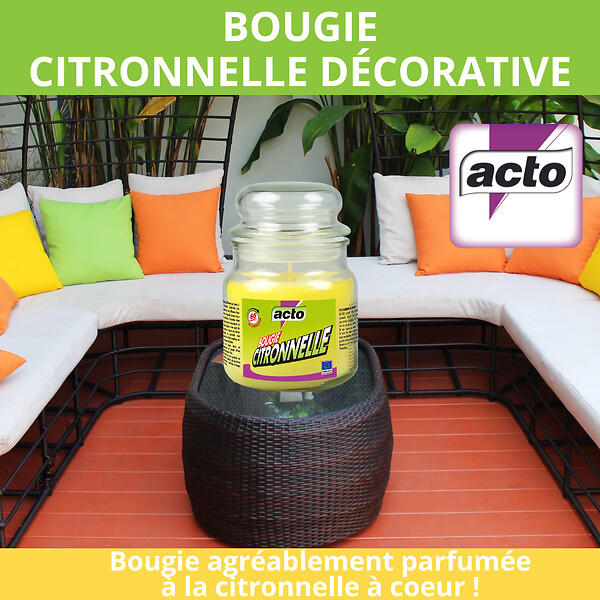 ACTO - Bougie parfumée citronnelle - Bocal verre - 65h combustion - large