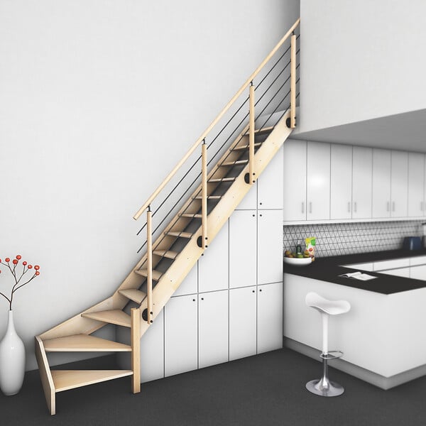 KORDO - Kit escalier NOSTRA 1/4 Tournant Droite avec Garde-corps - large