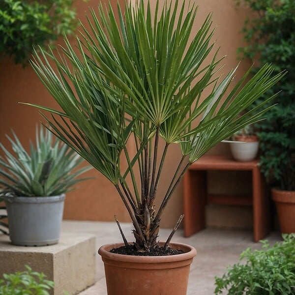 PLANT IN A BOX - Palmier nain - Chamaerops humilis - Hauteur 50-60cm - ⌀15cm - large