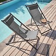 OVIALA - Lot de 2 transats en aluminium anthracite - Santiago - vignette