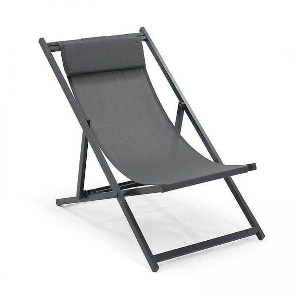 OVIALA - Lot de 2 transats en aluminium anthracite - Santiago - large