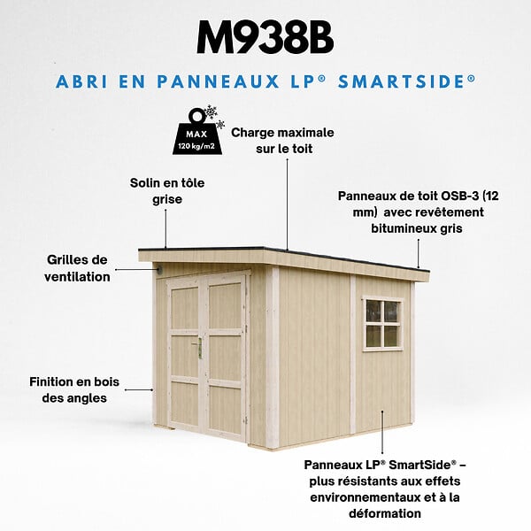 TIMBELA - Abri de Jardin Qualité Premium 5,9 m² - H231x248x294 cm - Sans plancher e  paroi latérale - Timbela M938B-HARVEST HONEY - large
