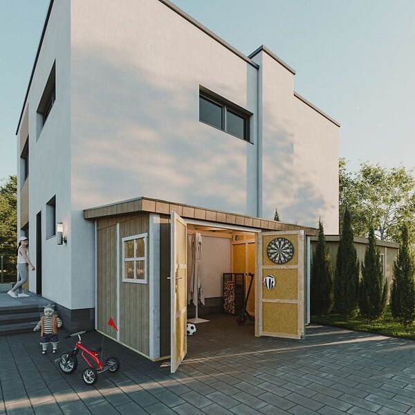 TIMBELA - Abri de Jardin Qualité Premium 8,68 m² - H231x248x412 cm - Sans plancher e  paroi latérale - Timbela M939B-TERRA BROWN - large