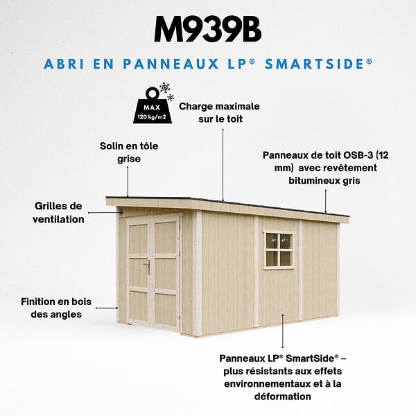 TIMBELA - Abri de Jardin Qualité Premium 8,68 m² - H231x248x412 cm - Sans plancher e  paroi latérale - Timbela M939B-TERRA BROWN - large
