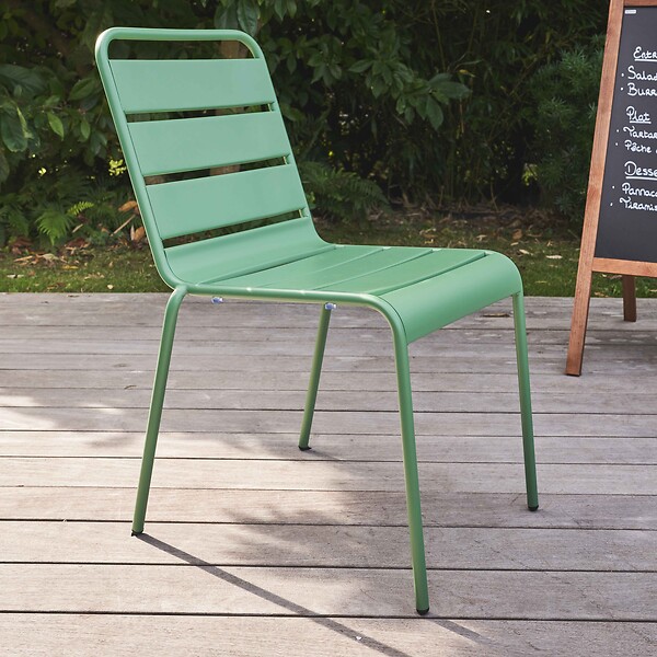 OVIALA - Chaise de jardin en métal vert cactus - Palavas - large