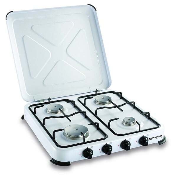 KEMPER - Réchaud gaz portable 4 feux 4650W Blanc laqué Couvercle KEMPER - large
