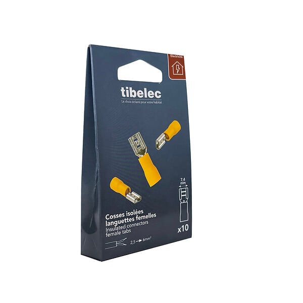 TIBELEC - 10 cosses 6mm2 clips femel.6.3mm jn - large