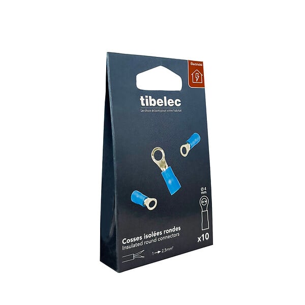 TIBELEC - Cosses à sertir rondes 2,5 mm² - Bleu - Lot de 10 - large