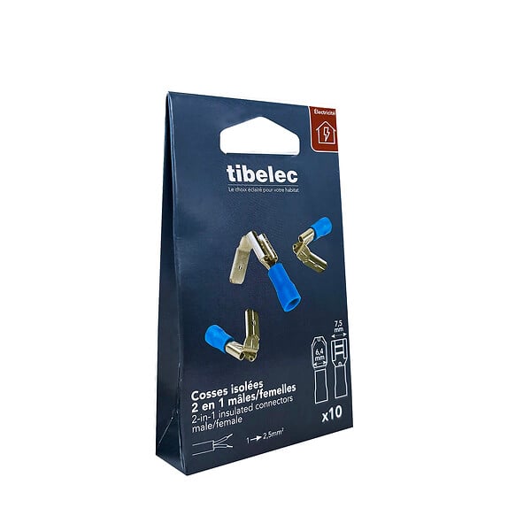 TIBELEC - 10 cosses 2.5mm2 clips mal-fem 6.3mm bl - large