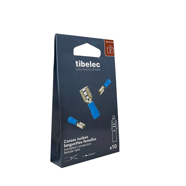 TIBELEC - 10 cosses 2,5mm2 clips femel.6,3mm bl - large