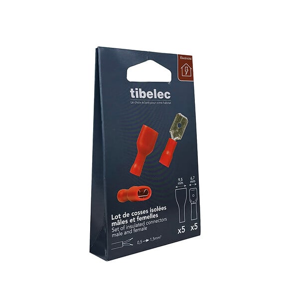 TIBELEC - Cosses à sertir isolées - Cuivre étamé - Rouge - 1,5mm² - large