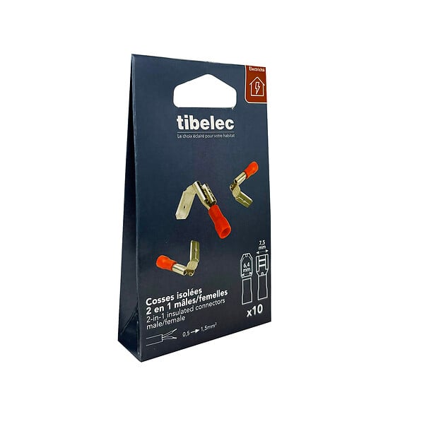 TIBELEC - 10 cosses 1.5mm2 clips mal-fem 6.3mm rg - large