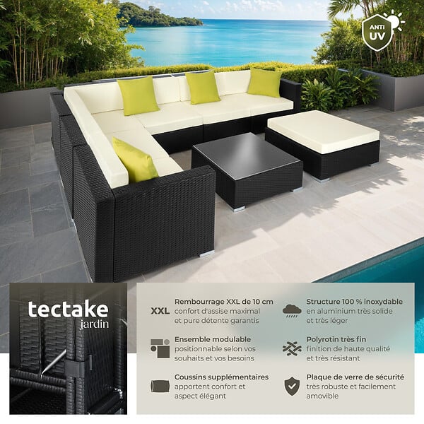 TECTAKE - Canapé de jardin MARBELLA modulable 7 places, variante 2 noir - large