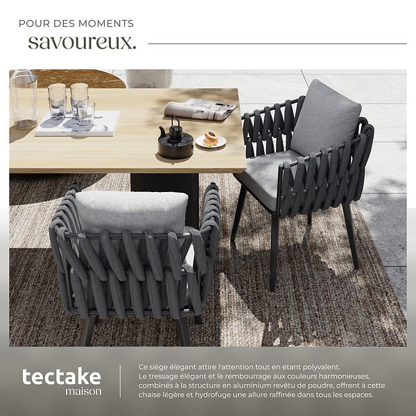 TECTAKE - Chaise au motif cordé avec structure en aluminium résistant aux intempéries et aux UV gris - large