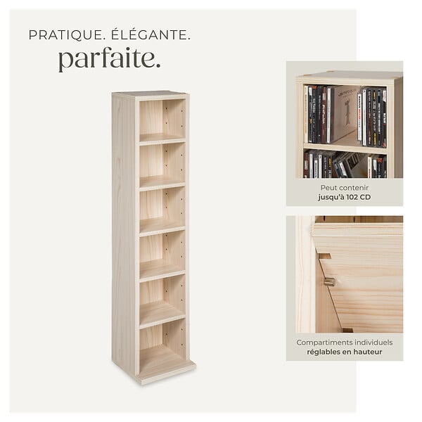 TECTAKE - Étagère Colonne Meuble de Rangement 6 compartiments 90x21x20cm marron hêtre - large