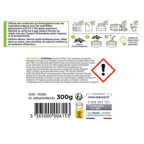 STARWAX - Destructeur d'odeurs Gel Verveine Citron - 300g - large