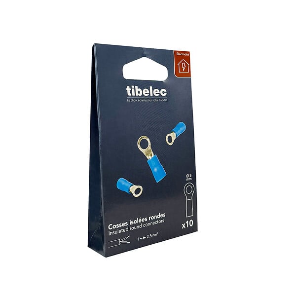 TIBELEC - 10 cosses à sertir rondes - Cuivre étamé - Bleu - 2,5 mm² - large