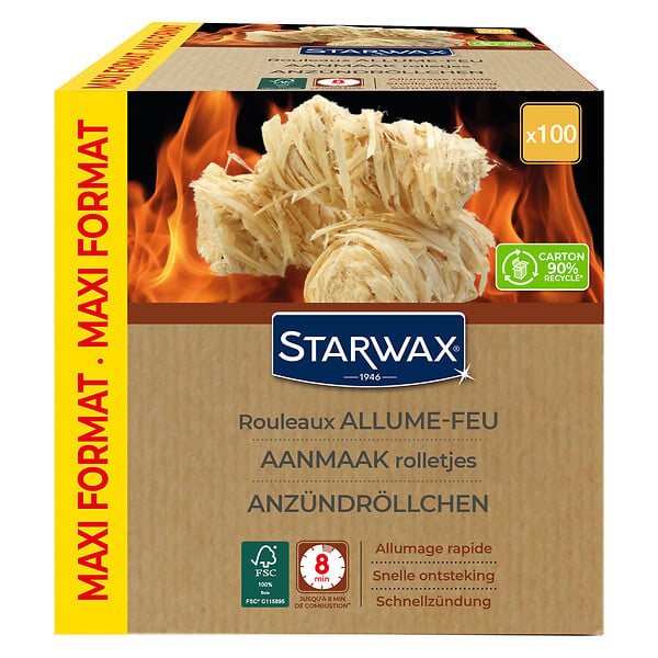 STARWAX - Rouleaux allume-feu FSC - 100 pièces - barbecue et cheminée - large