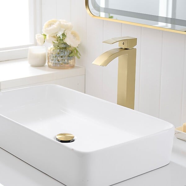 SANIVERRE - LERIO XL Robinet mitigeur haut bec cascade or brossé - Salle de bain - large