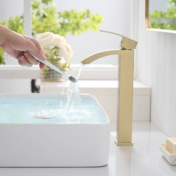 SANIVERRE - LERIO XL Robinet mitigeur haut bec cascade or brossé - Salle de bain - large