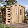 TIMBELA - TIMBELA M386C Abri de jardin en bois et range bûches extérieur I206xL272xH218 cm/ 3,53+0,94 m2 - vignette