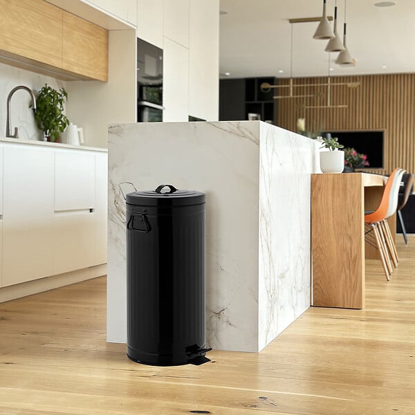 KITCHEN MOVE - Poubelle à pédale inox BROOKLYN noir 30L - large