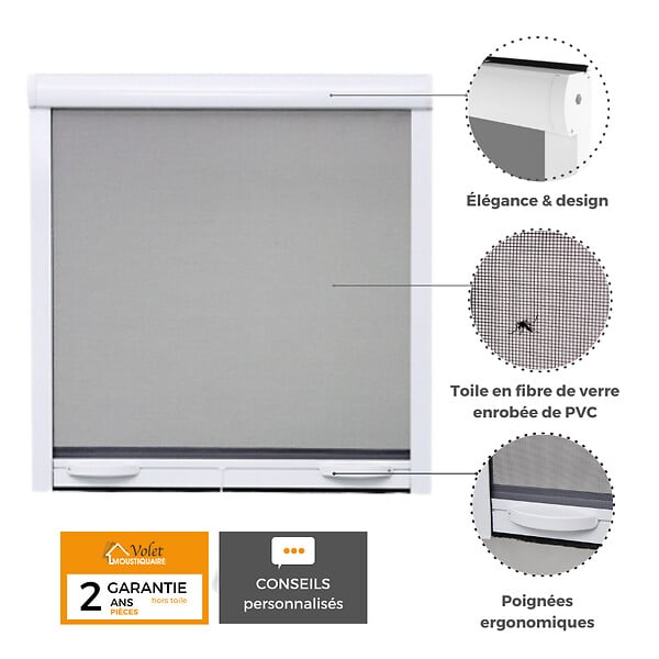VOLET-MOUSTIQUAIRE - PACK ECO de 2 moustiquaires Enroulables ALU H145 cm x L130 cm Blanc - large