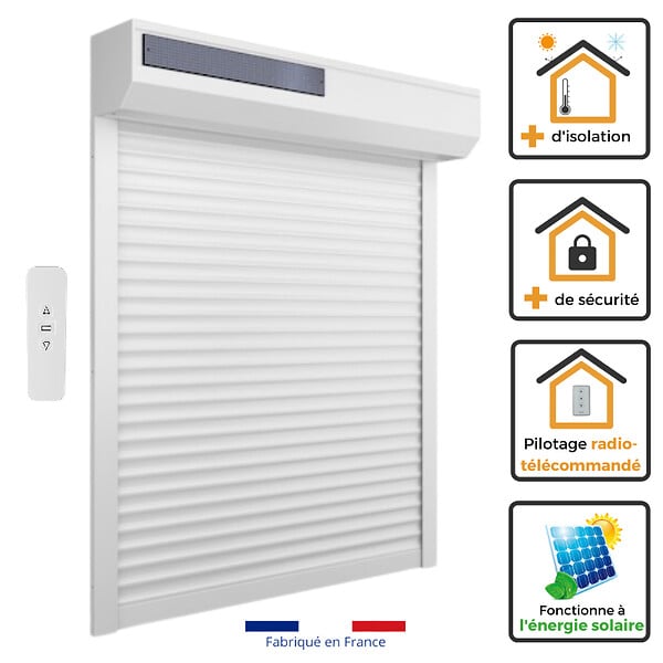 VOLET-MOUSTIQUAIRE - Volet roulant solaire alu H 150 cm x L 150 cm blanc - large