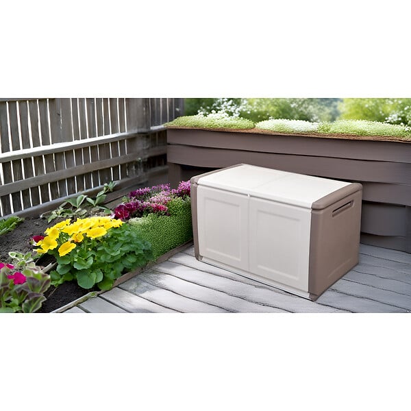 INTEC - Coffre de Rangement Extérieur 230L Malle de Jardin Beige/Taupe 96 x 53 x H57cm Poignées de transport INTEC - large