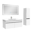 AICA SANITAIRE - Ensemble meuble salle de Bain 100cm simple vasque avec colonne + miroir 3 couleurs blanc - vignette