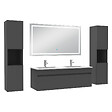AICA SANITAIRE - Ensemble meubles Salle de Bain 120cm avec colonne + miroir lumineux 3 couleurs + dimmable Anthracite - vignette