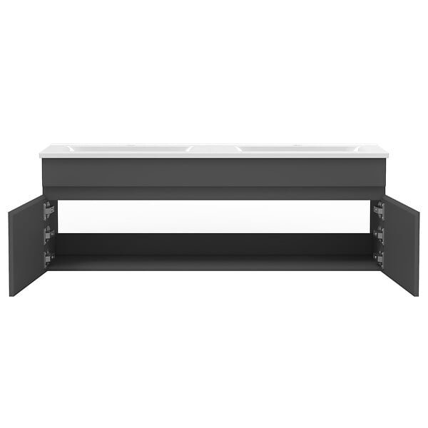 AICA SANITAIRE - Ensemble meubles Salle de Bain 120cm avec colonne + miroir lumineux 3 couleurs + dimmable Anthracite - large