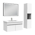AICA SANITAIRE - Meuble simple vasque 80cm avec colonne et miroir lumineux 3 couleurs blanc - vignette