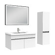 AICA SANITAIRE - Meuble simple vasque 80cm avec colonne et miroir lumineux blanc - vignette
