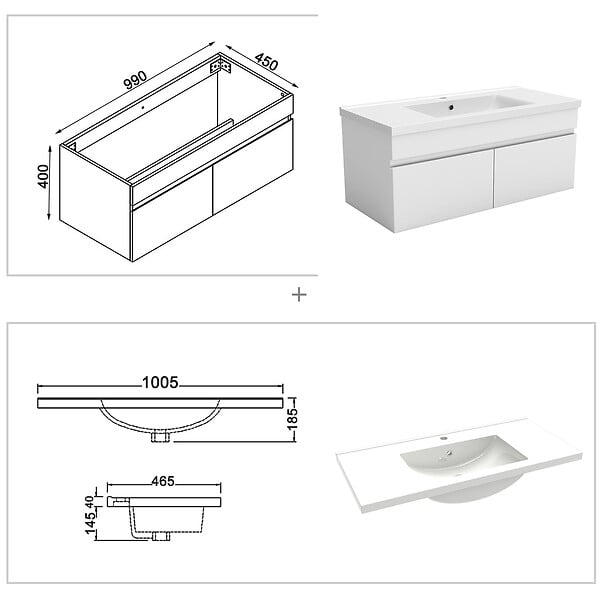 AICA SANITAIRE - Ensemble meubles Salle de Bain 100cm avec colonne + miroir lumineux 3 couleurs + dimmable blanc - large