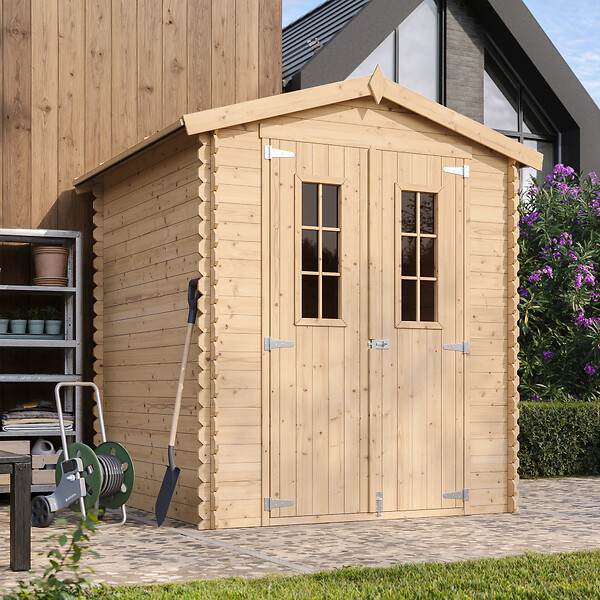 TIMBELA - Abri de jardin en bois AVEC SOL TRAITÉ - Stockage extérieur I186xL196xH218 cm/ 2,82 m2 - TIMBELA M320C+M320G - large