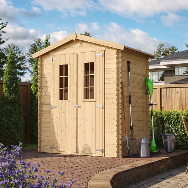 TIMBELA - Abri de jardin en bois AVEC SOL TRAITÉ - Stockage extérieur I196xL136xH218 cm/ 1.98 m2 - TIMBELA M367C+M367G - large