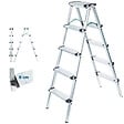 HOSTRÃ–M - Escabeau marche pied 5 marches HOMILIX5, petit escabeau pliable, aluminium, design compact et robuste, H max travail 2,85m, 5 ans garantie, Hostrom - vignette