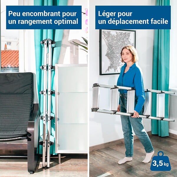 HOSTRÃ–M - Escabeau marche pied 5 marches HOMILIX5, petit escabeau pliable, aluminium, design compact et robuste, H max travail 2,85m, 5 ans garantie, Hostrom - large