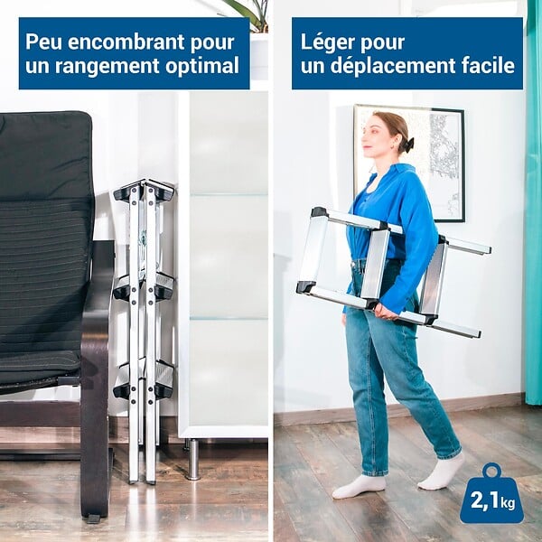 HOSTRÃ–M - Escabeau marche pied 3 marches HOMILIX3, petit escabeau pliable, aluminium, design compact et robuste, H max travail 2,34m, 5 ans garantie, Hostrom - large