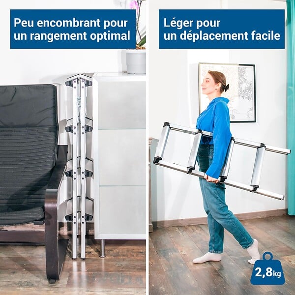 HOSTRÃ–M - Escabeau marche pied 4 marches HOMILIX4, petit escabeau pliable, aluminium, design compact et robuste, H max travail 2,59m, 5 ans garantie, Hostrom - large