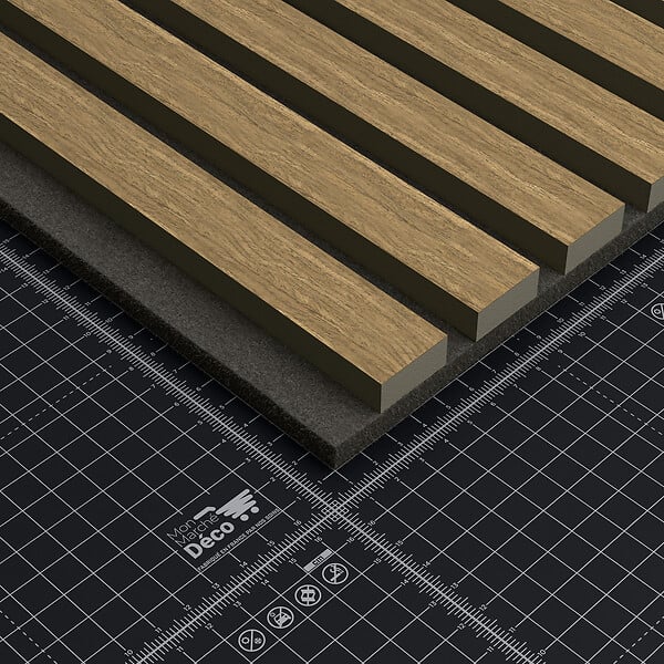 MON MARCHE DECO - Lot de 2 Panneaux Tasseaux Bois - Chêne Brun Feutre Noir - 3 m² - large