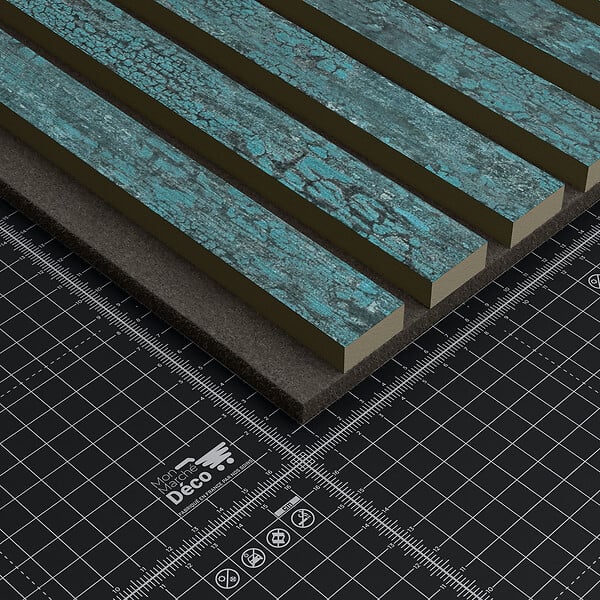 MON MARCHE DECO - Lot de 2 Panneaux Tasseaux Bois - Bleu Oxyde Feutre Noir - 2,88 m² - large