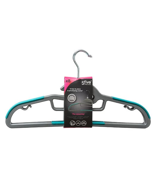 5 FIVE SIMPLY SMART - Lot de 8 Cintres bi-matière avec revêtement anti glisse - large