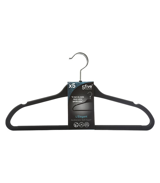5 FIVE SIMPLY SMART - Lot de 5 Cintres Noirs avec revêtement Soft touch anti glisse - large
