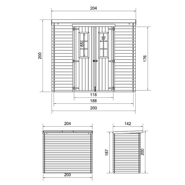 TIMBELA - Abri de jardin en bois AVEC SOL TRAITÉ - Stockage extérieur l204xL142xH200cm//2.22m2- Petit abri à outils, Local à vélos - TIMBELA M311C+M311G - large