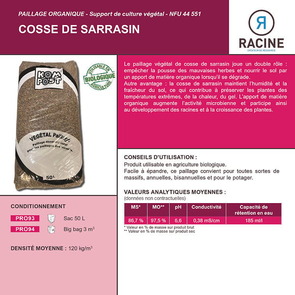 RACINE - Paillis de Cosses de sarrasin, double fonction - 36 sacs de 50 L - PRO93-36x50 - large